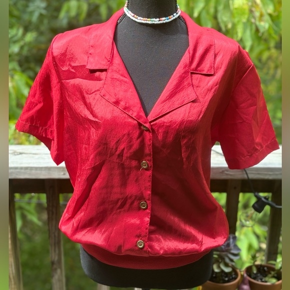 Jessica Michelle Vintage 80s Satin Red Blouse - Picture 1 of 6
